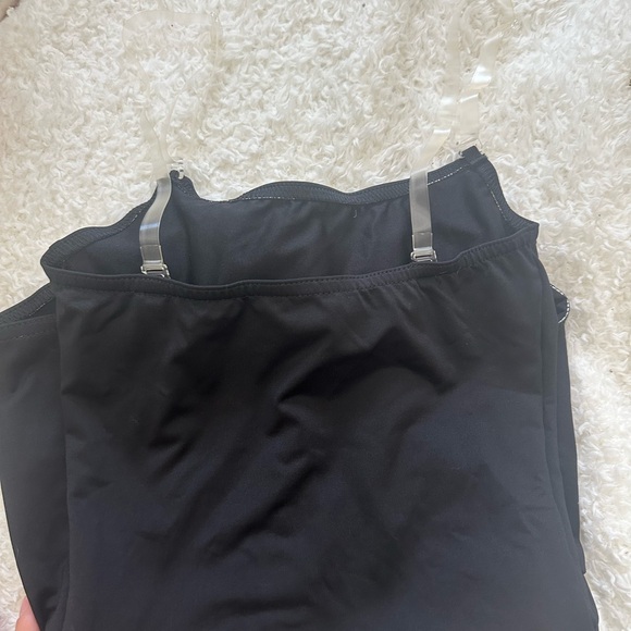 New Varsity Black Crossunder Uniform Bodysuit. Clear Straps Snap Closure. Size M - Picture 6 of 7